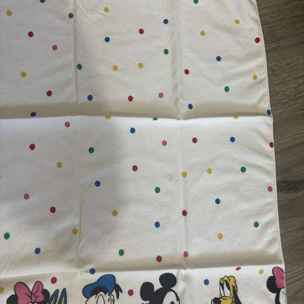 Vtg Disney Baby Receiving Blanket Mickey Minnie Donald Pluto Flannel Polka Dots